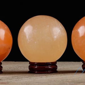 SELENITE Orange Sphere  :  Large Crystal Ball, Natural Stone Carving, Holiday Home Decor, E1128