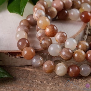 Peach MOONSTONE Crystal Bracelet - Round Beads - Beaded Bracelet, Handmade Jewelry, Healing Crystal Bracelet, E0587
