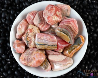 RHODOCHROSITE Tumbled Stones  :  Pink And White Polished Healing Crystals, Collectors Pocket Rocks, E0881