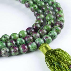 RUBY ZOISITE Crystal Mala Necklace - Meditation Yoga Stone Jewelry, Metaphysical Prayer Beads, E0120