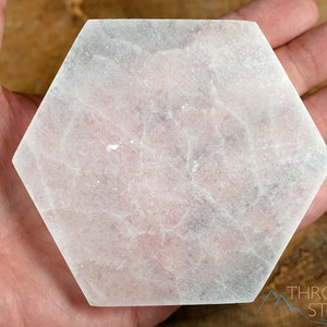 These are white Selenite crystal carved polished hexagon plates.
Crystals are nature-made therefore each one is unique in appearance.