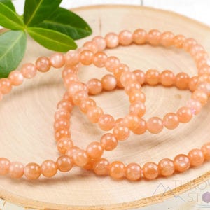 Pulsera de cristal SUNSTONE: cuentas redondas de 4-6 mm de piedra preciosa naranja, joyería elástica hecha a mano, E0994