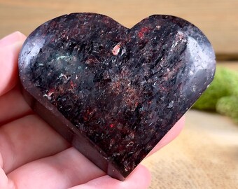 GARNET + MICA Heart Carving - Polished Crystal Decor, Genuine Rocks, Minerals, Stone Collections, 57030