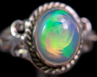 OPAL RING - Sterling Silver, Size 8.5 - Ethiopian Opal Rings for Women, Bridal Jewelry, Welo Opal, 49185