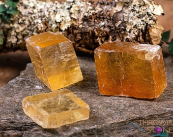 Orange CALCITE Raw Crystal -  Small Rhombohedron - Metaphysical, Home Decor, Raw Crystals and Stones, E1460