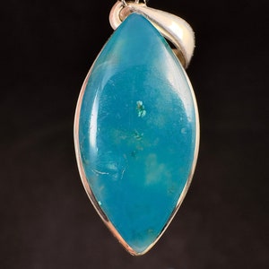 CHRYSOCOLLA Crystal Pendant - Gem Silica, Blue Chalcedony, Sterling Silver, Marquise  - Fine Jewelry, Healing Crystals and Stones, 53160