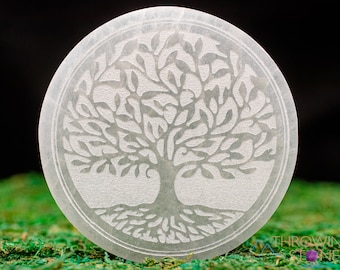 SELENITE Charging Plate - White Circle, Tree of Life - Selenite Plate, Crystal Charging Plate, Crystal Tray,  E1898