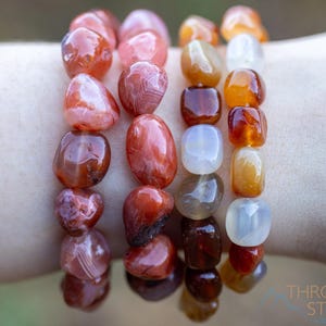 CARNELIAN Crystal Bracelet  :  Natural Orange Tumbled Birthstone Beaded Stretchy Metaphysical Chakra Jewelry, E0137