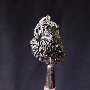 Raw MOLDAVITE Pendant - Sterling Silver, Leaf Bail - Real Moldavite Pendant, Moldavite Jewelry with Certification, 44549