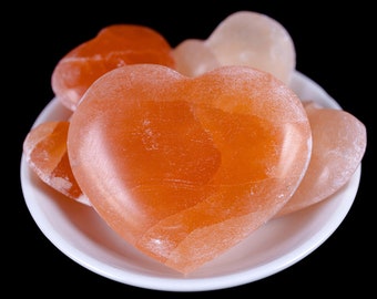 Orange SELENITE Crystal Heart - Thin - Self Care, Mom Gift, Home Decor, Healing Crystals and Stones, E2106