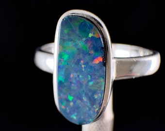 OPAL RING - Sterling Silver, Opal Doublet, Size 8.5 - Opal Rings for Women, Bridal Jewelry, Australian Opal, 54337