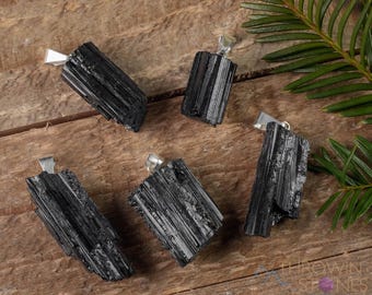 Raw BLACK TOURMALINE Crystal Pendant - Birthstone Gemstone Handmade Jewelry, Healing Crystals and Stones, Gift for Him, E0910