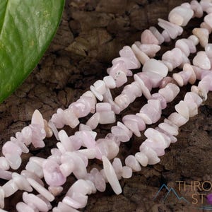 These pale pink Kunzite crystal necklaces have crystal chip beads strung on beading cord for an endless necklace. 
Crystals are nature-made therefore each one is unique in appearance.