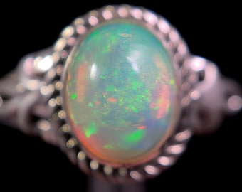 OPAL RING - Sterling Silver, Size 10 - Ethiopian Opal Rings for Women, Bridal Jewelry, Welo Opal, 49157