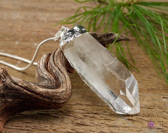 Raw CLEAR QUARTZ Crystal Pendant - Gemstone Handmade Jewelry, Healing Crystals and Stones, Gift for Him,  E0904