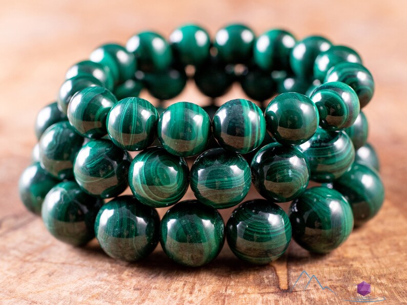 Dark Green MALACHITE Crystal Bracelet - Round Beads - Beaded Bracelet, Handmade Jewelry, Healing Crystal Bracelet, E1037 