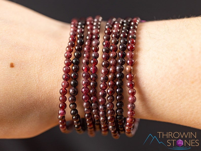 GARNET Crystal Bracelet Round Beads Beaded Bracelet, Birthstone Bracelet, Handmade Jewelry, Healing Crystal Bracelet, E0597 image 2