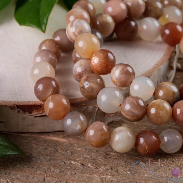 Peach MOONSTONE Crystal Bracelet - Round Beads - Beaded Bracelet, Handmade Jewelry, Healing Crystal Bracelet, E0587