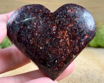 GARNET + MICA Heart Carving - Polished Crystal Decor, Genuine Rocks, Minerals, Stone Collections, 57032