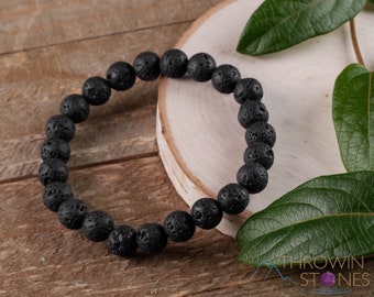 Raw LAVA ROCK Crystal Bracelet - Round Beads - Aromatherapy Diffuser Bracelet, Beaded Bracelet, Handmade Jewelry, E0590