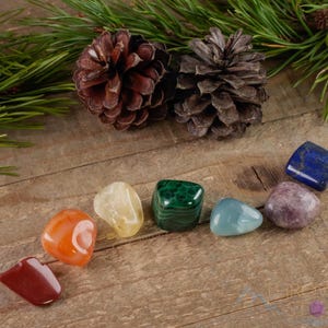 7 CHAKRA Tumbled Crystal Set : Natural Rainbow Healing Pouch Yoga Stones, E0047 image 9