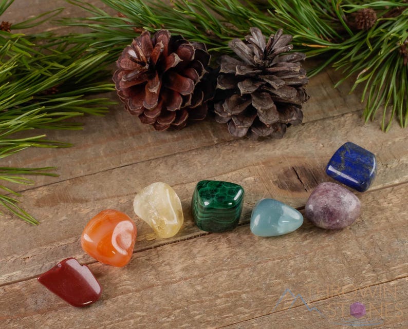 7 CHAKRA Tumbled Crystal Set : Natural Rainbow Healing Pouch Yoga Stones, E0047 image 9