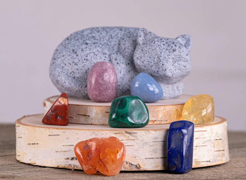 7 CHAKRA Tumbled Crystal Set : Natural Rainbow Healing Pouch Yoga Stones, E0047 image 5