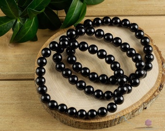 BLACK TOURMALINE Crystal Bracelet - Round Beads - Beaded Bracelet, EMF and Empath Protection, Handmade Jewelry,  E1050