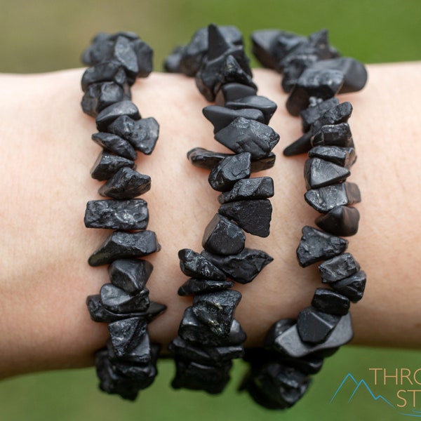 Raw SHUNGITE Crystal Bracelet - Chip Beads - EMF Protection, Raw Crystal Bracelet, Handmade Jewelry, E1863