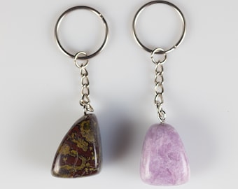 DRAGONS Blood JASPER or LEPIDOLITE Crystal Keychain - Tumbled Crystals, Self Care, Healing Crystals and Stones, Gift, E2125