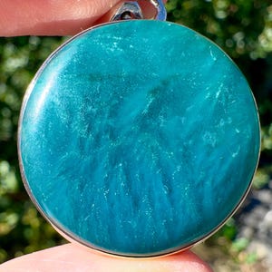 CHRYSOCOLLA Crystal Pendant - Gem Silica, Blue Chalcedony, Sterling Silver, Circle - Fine Jewelry, Healing Crystals and Stones, 54183