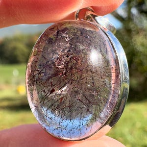 SUPER SEVEN QUARTZ Crystal Pendant - Sterling Silver, Oval -  Fine Jewelry, Healing Crystals and Stones, 54119