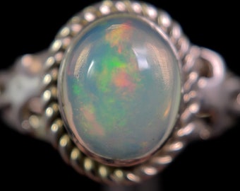 OPAL RING - Sterling Silver, Size 8.5 - Ethiopian Opal Rings for Women, Bridal Jewelry, Welo Opal, 49186