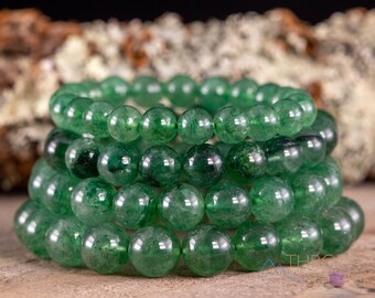 Bracelet en cristal AVENTURINE vert foncé - Perles rondes - Bracelet perlé, Bijoux faits à la main, Bracelet en cristal de guérison, E1673