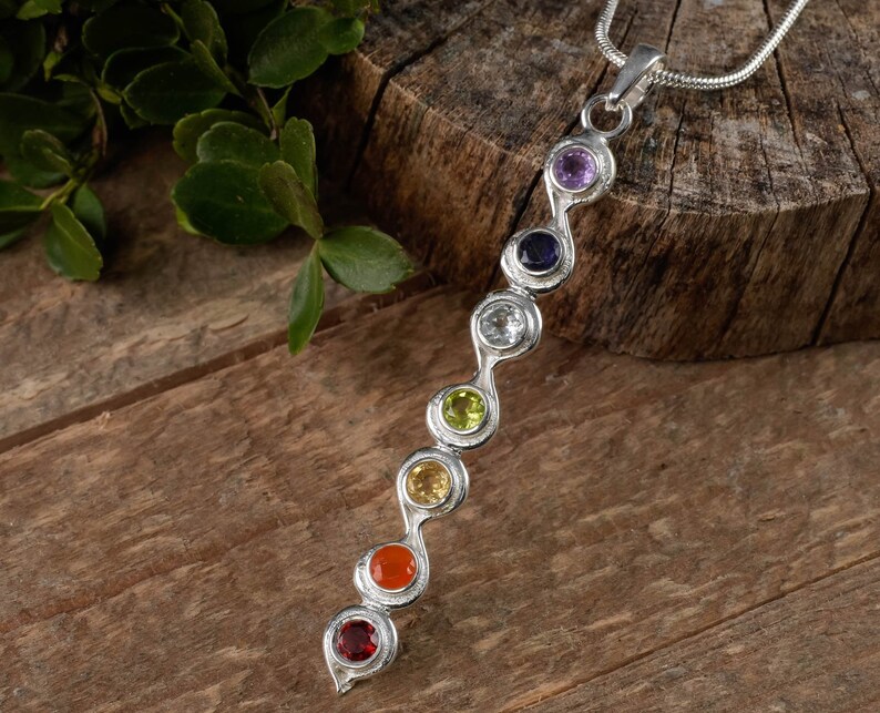Seven Chakra Stone Sterling Silver Pendant Jewelry 7 Rainbow E1113 Faceted Gemstones Necklaces Valresa Com - What Is A Chakra Stone Pendant