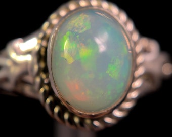 OPAL RING - Sterling Silver, Size 10 - Ethiopian Opal Rings for Women, Bridal Jewelry, Welo Opal, 49160