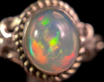 OPAL RING - Sterling Silver, Size 10 - Ethiopian Opal Rings for Women, Bridal Jewelry, Welo Opal, 49155