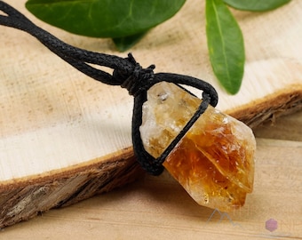 Rohe CITRIN Kristallhalskette: Gelber Geburtsstein Rough Point Anhänger Handmade Schmuck, E0929
