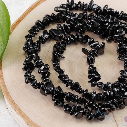 BLACK TOURMALINE Crystal Necklace Chip Beads Long Crystal Etsy