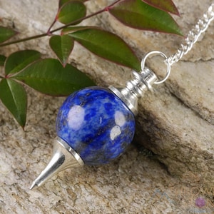 LAPIS LAZULI Crystal Ball Pendulum - Polished Natural Metaphysical Healing Stone Sphere With Chain, E0249