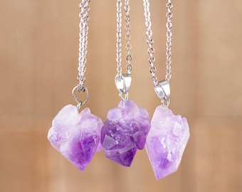 AMETHYST Kristallkette - Rohstein Schmuck mit Kette, Magnetverschluss, Geburtsstein Anhänger, E1567