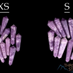 These Lepidolite crystal carved polished double terminated points range in a variety of handheld sizes.  Lepidolite  is mottled light to dark pinkish purple with white splotches.
Crystals are nature-made therefore each one is unique in appearance.