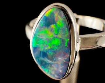 OPAL RING - Sterling Silver, Opal Doublet, Size 8.25 - Opal Rings for Women, Bridal Jewelry, Australian Opal, 54335