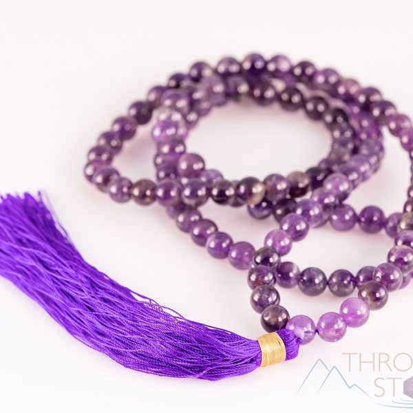 AMETHYST Crystal Necklace, Mala - Birthstone Necklace, Handmade Jewelry, Beaded Necklace, Healing Crystals and Stones, E0122