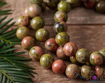 UNAKITE Crystal Bracelet  :  8mm Round Beads, Handmade Healing Crystal Jewelry, Birthday Gift Her, E0599