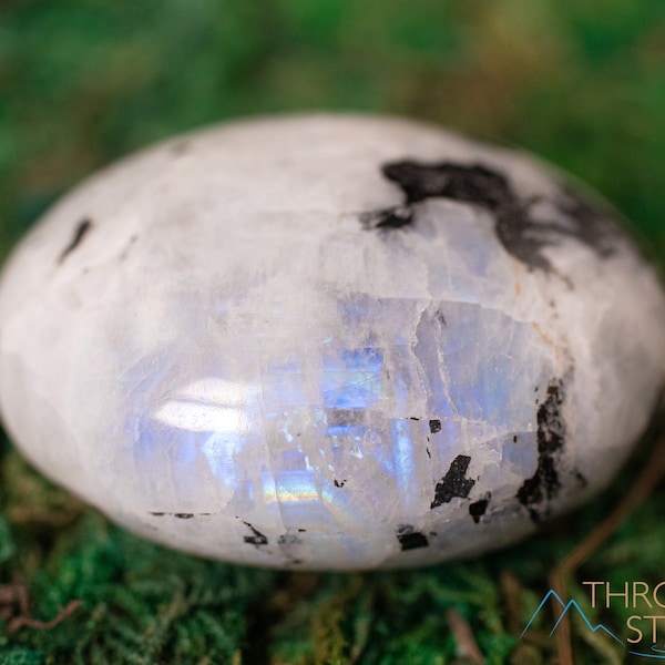 Piedra de palma de cristal Rainbow MOONSTONE - Piedra de preocupación, cuidado personal, cristales y piedras curativas, E1820