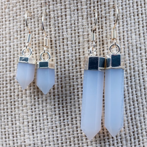 Blue CHALCEDONY Crystal Earrings - Crystal Points, Dangle Earrings, Crystal Drop Earrings, E2097