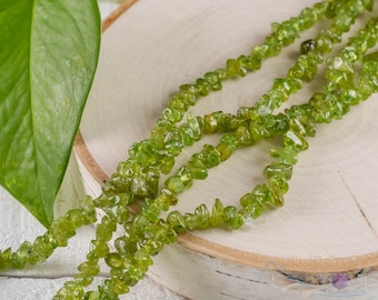 PERIDOT Crystal Necklace - Chip Beads - Long Crystal Necklace, Birthstone Necklace, Handmade Jewelry, E0797