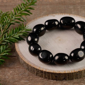 JET Crystal Bracelet - Petrified Wood, Tumbled Beads - Beaded Bracelet, Handmade Jewelry, Healing Crystal Bracelet, E1241