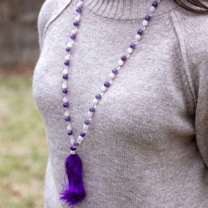 AMETHYST, Rose and Clear QUARTZ, Crystal Necklace, Mala - Handmade Jewelry, Beaded Necklace, Healing Crystals and Stones,  E0538